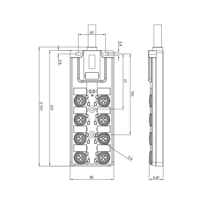 M12 junction box, single channel, PNP, 8-port integrated, LED, PUR flexible cable, black sheathing, 24P801-XXX