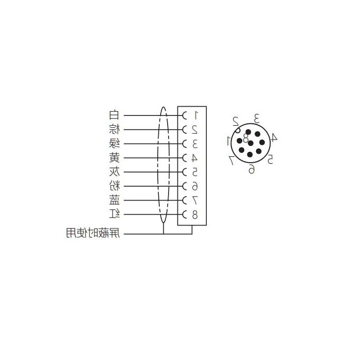 M12 8Pin, male 90°, single-end precast PVC non-flexible cable, gray sheathed, 64S8R5-XXX