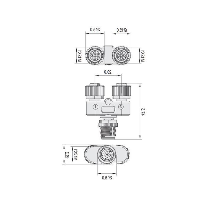 M12 5Pin Male /2M12 5Pin Female, Y-connector, 645551