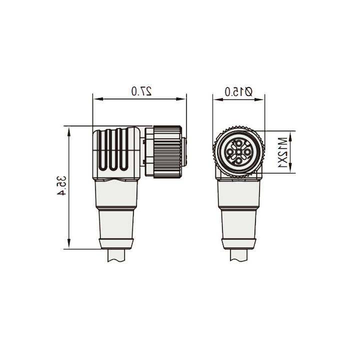 M12 4Pin female 90°, LED light, IP 69K-ECOLAB, food grade, single-end precast PUR flexible cable, black sheathed, 64E061-XXX