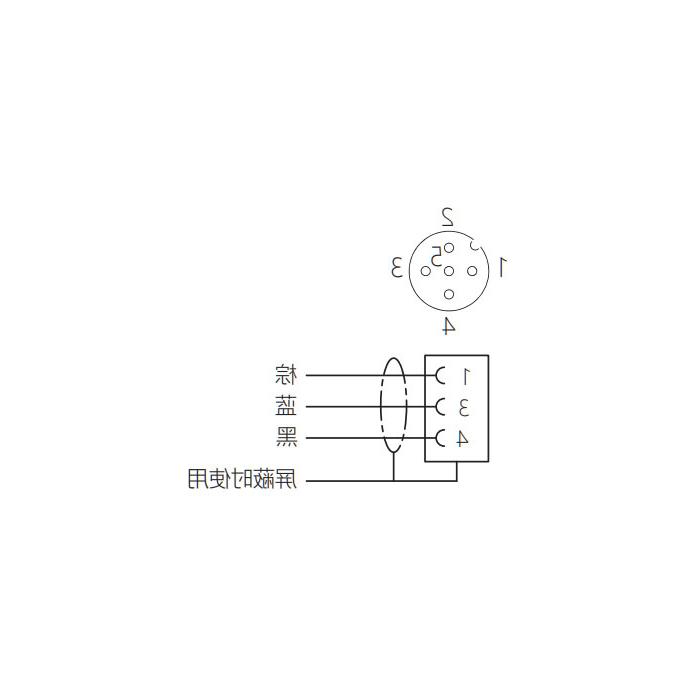 M12 3Pin, female head 90°, high temperature resistance 120 ° C, single-end precast PUR柔性电缆、黑色护套、64H021-XXX